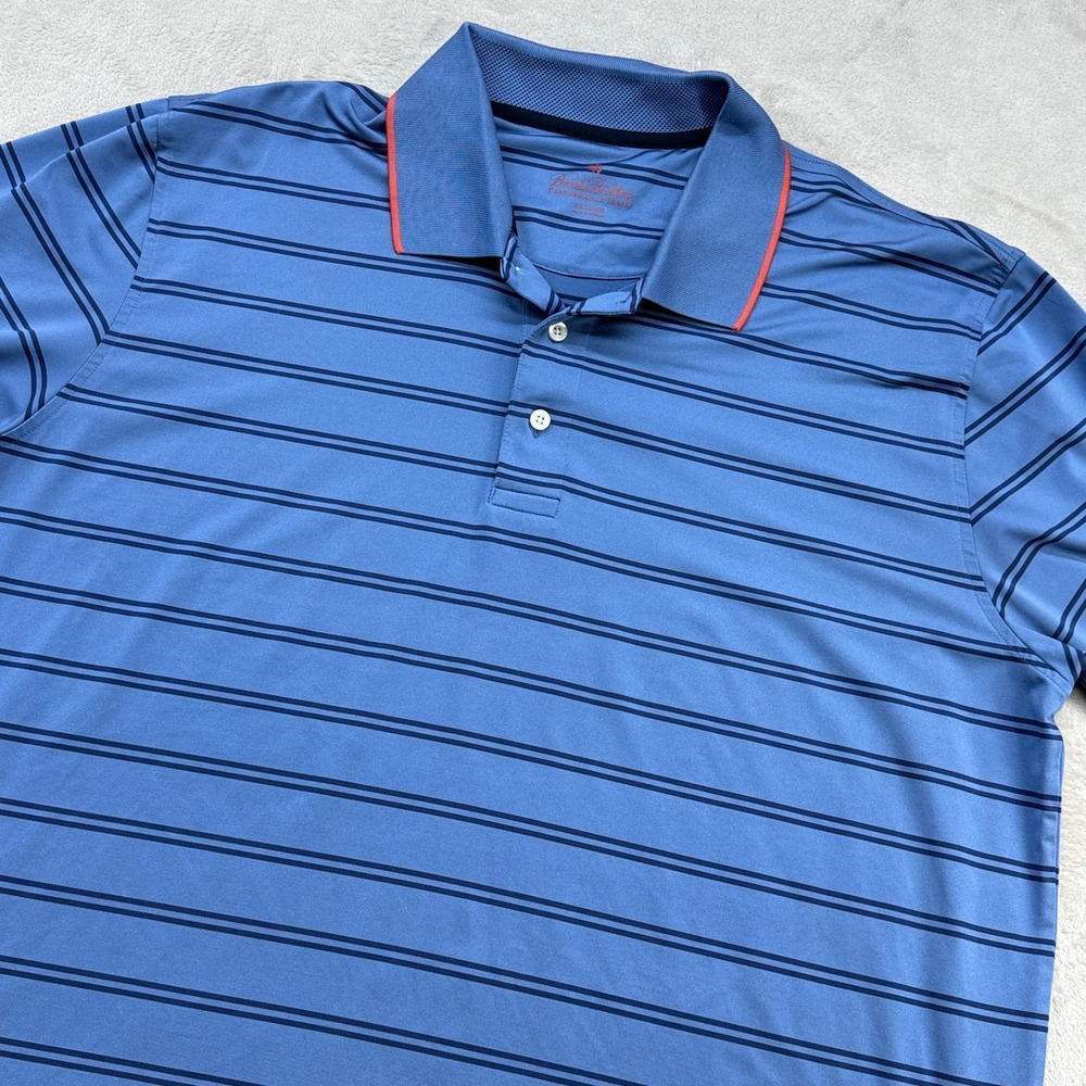 Brooks Brothers Polo Mens XXL Blue Striped Performance Series Short Sleeve Shirt